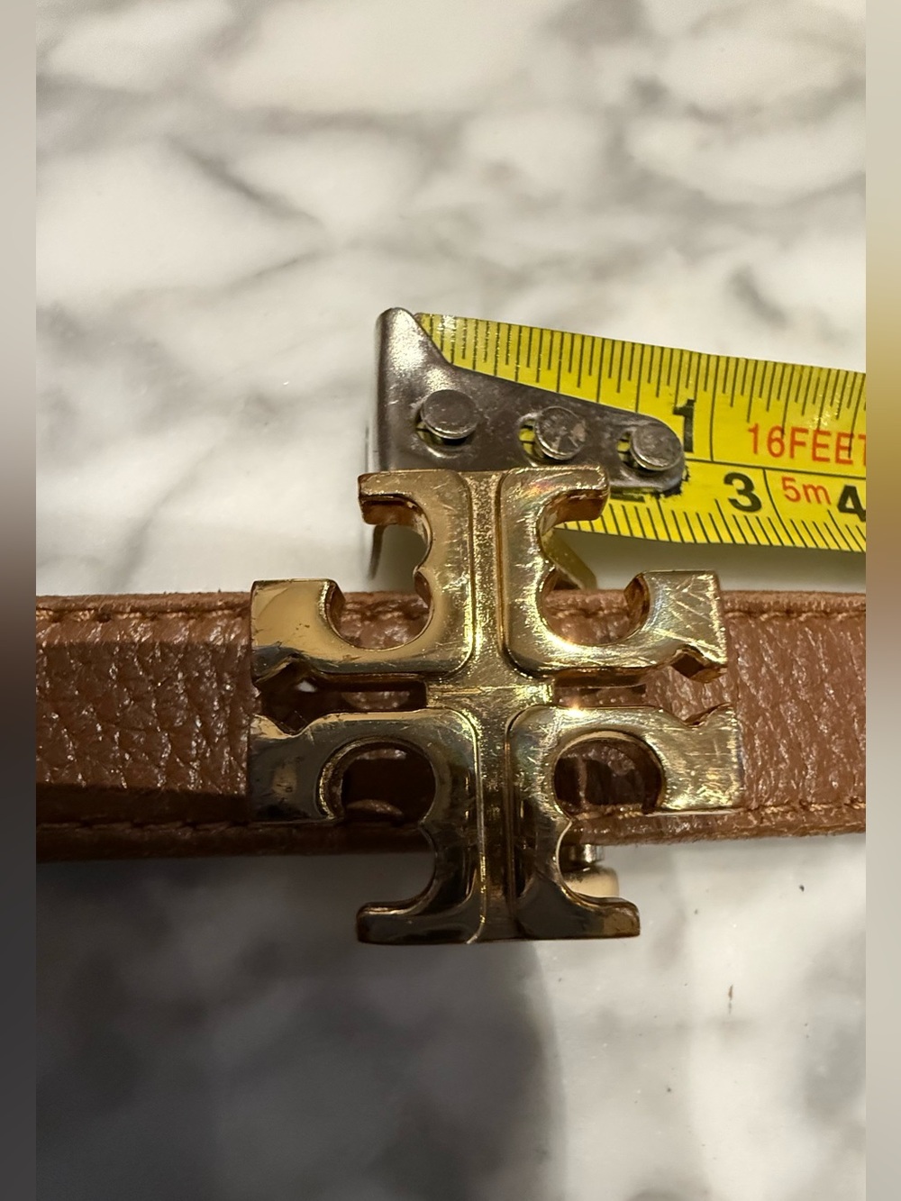 Tory Burch Brown Leather Double-Wrap Belt with Gold Logo - Picture 3 of 6